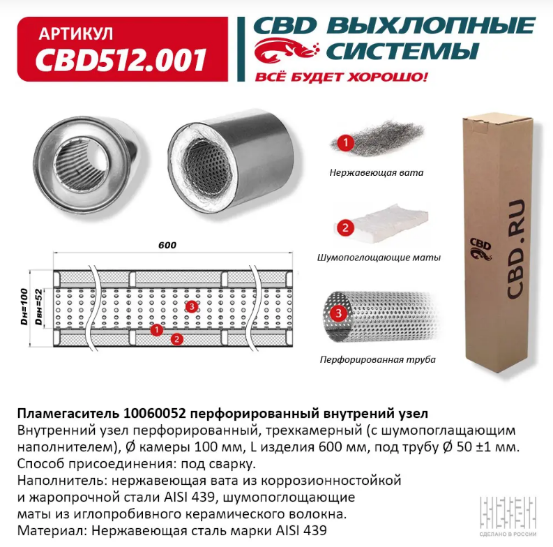 CBD Пламегаситель с перфорированной трубой CBD512001 