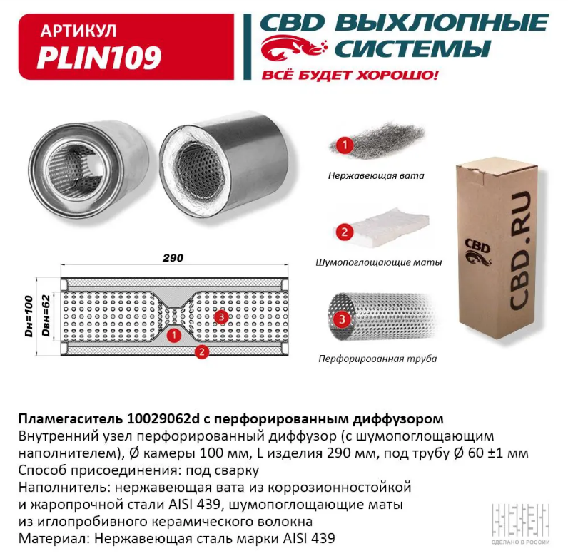 CBD Пламегаситель с перфорированным диффузором PLIN109 