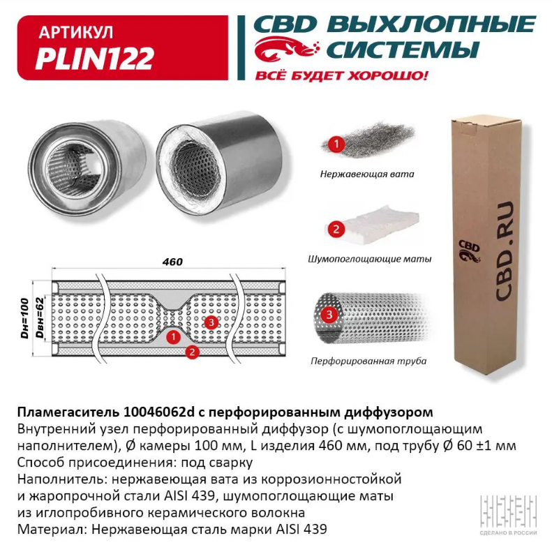 CBD Пламегаситель с перфорированным диффузором PLIN122 