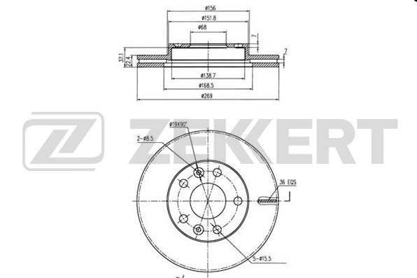Zekkert Диск тормозной передний вентилируемый Renault Duster HS Kaptup H5 Megane IV BS5594 OE: 40206630R 402061715R EAN: 4250976763973